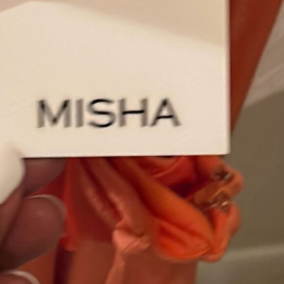 Misha Rebekah Womens 6 Metallic Midi Dress Copper Open Back Strappy V Neck NWT - Picture 7 of 10